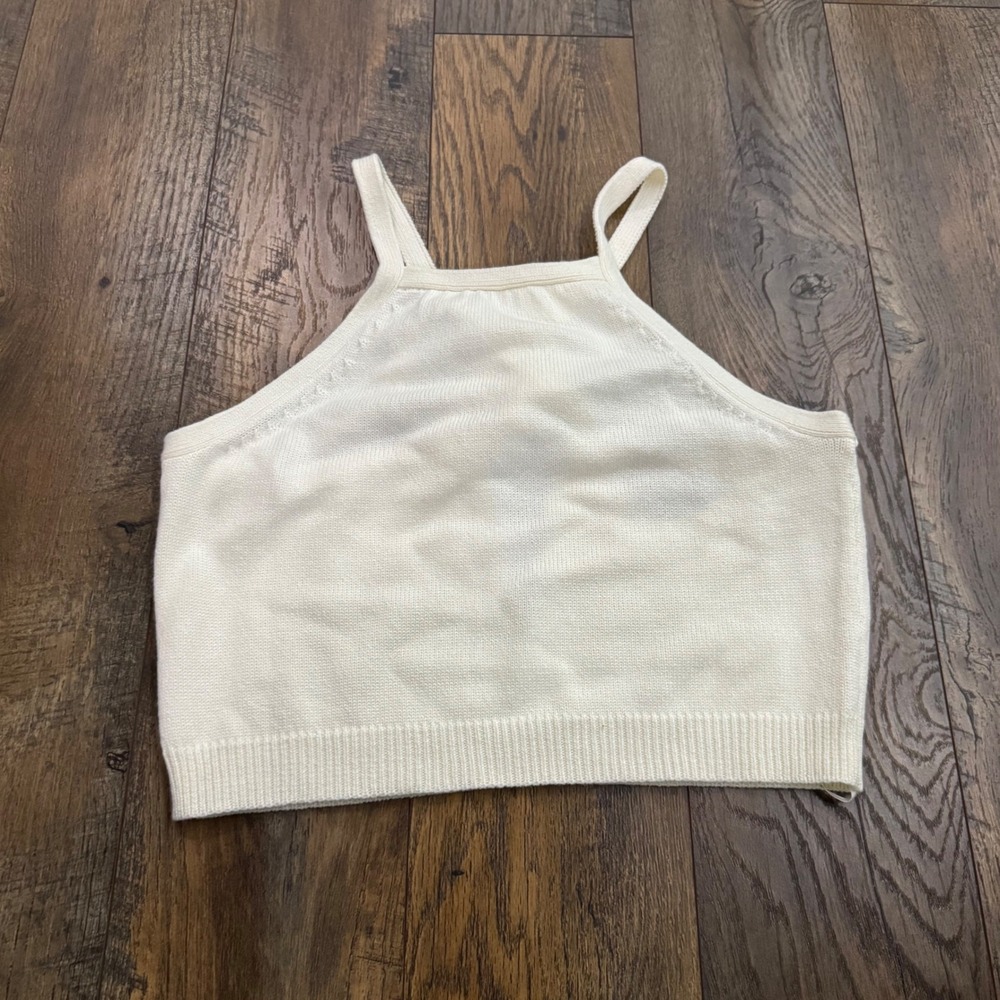 Lulus Knit Halter Crop Top Tie Open Back Tank Ivory Womens M Cotton Y2K Resort